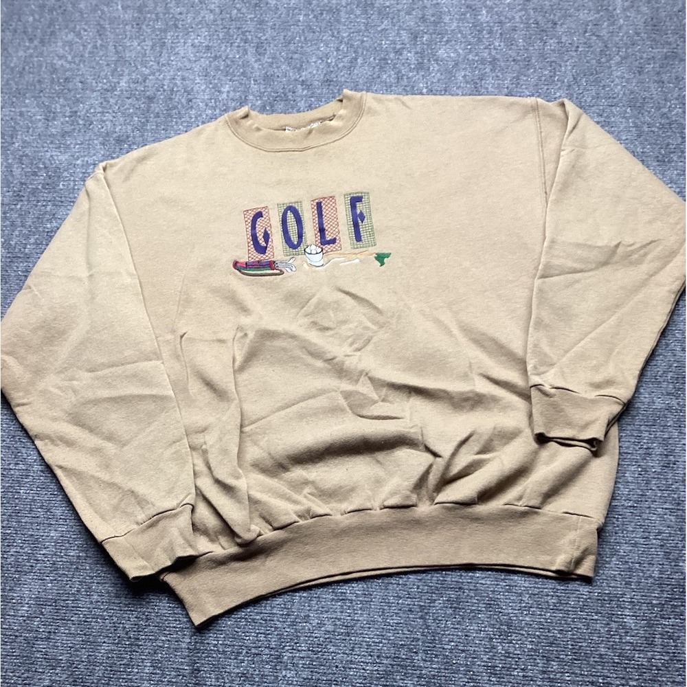 Vintage MC Sport Golf Sweatshirt Large Tan Embroidered Crewneck 90s Grandpa